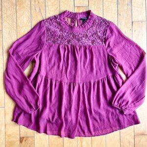 Torrid Lace With Chiffon Overlay Mock Neck Blouse Size 0 (Large)